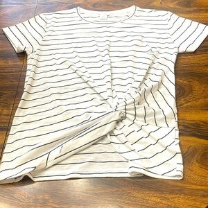 Anthropology long white & black stripe short sleeve gathered shirt very nice.